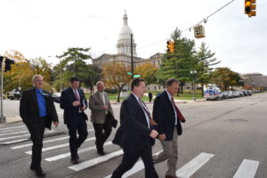 Michigan Municipal League members, including Big Rapids Mayor Mark Warba (right), testified in Lansing recently on an issue facing park and recreation authorities.