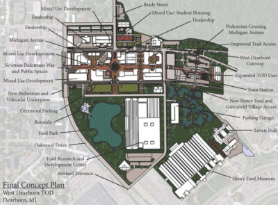 The Dearborn PlacePlan included a look at how the new train station could support new mixed-use development.