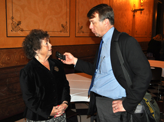 Utica Mayor Jacqueline Noonan does a media interview with Rick Pluta of Michigan Public Radio.