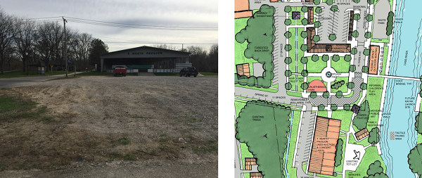 The site plan in it's current form is on the left, and the Vassar Vision concept plan is on the right.