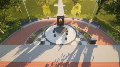 Rendering of the sculpture “A Seat at the Table” at City Center Park in Benton Harbor.