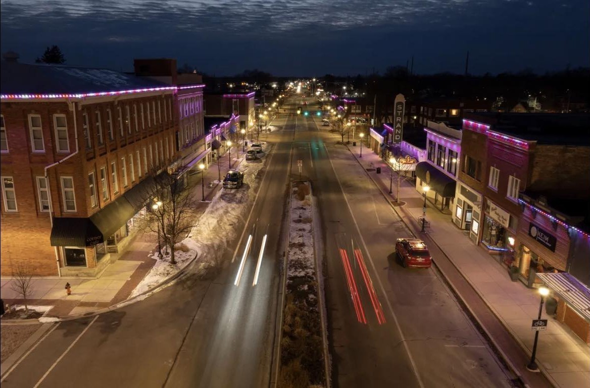 Chicago Road in Sturgis is lit up with pink LEDs.